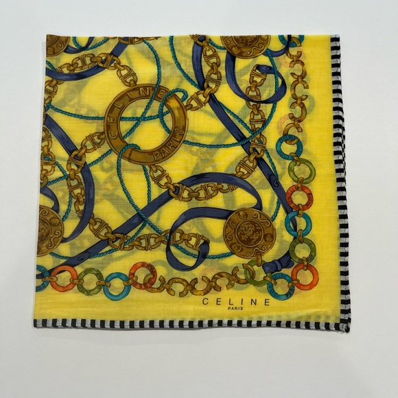 Celine Paris Vintage Handkerchief Yellow Cotton Square Bandana Scarf  Size 18.5” - Picture 4 of 8